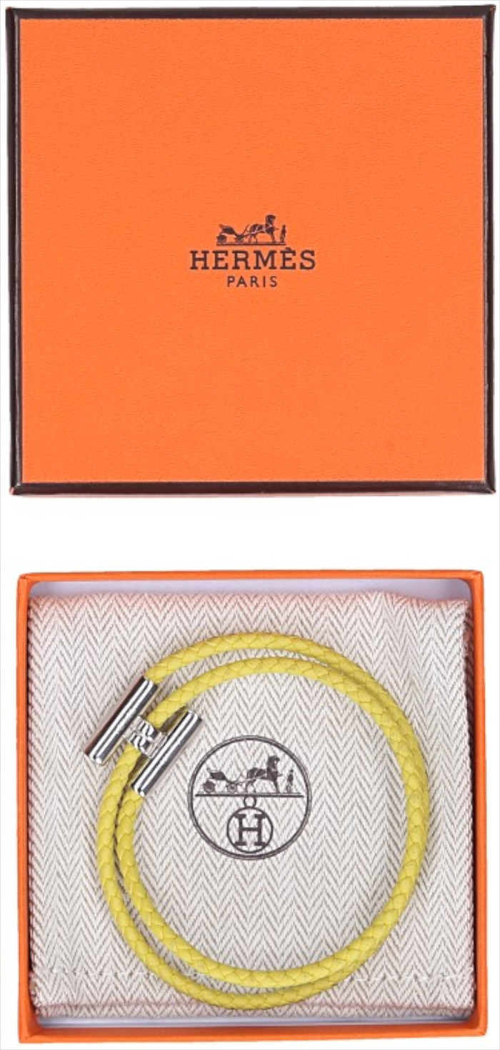 HERMÈS ARMBAND 'TOURNIS TRESSÉ' AUS SWIFT-KALBSLEDER IN JAUNE MIT PHW GR. T6