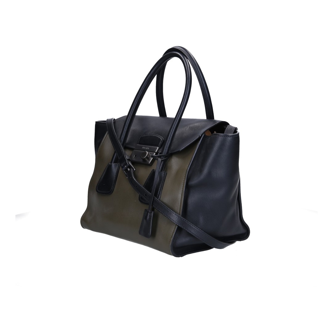 PRADA HANDTASCHE AUS LEDER IN OLIVE UND SCHWARZ 