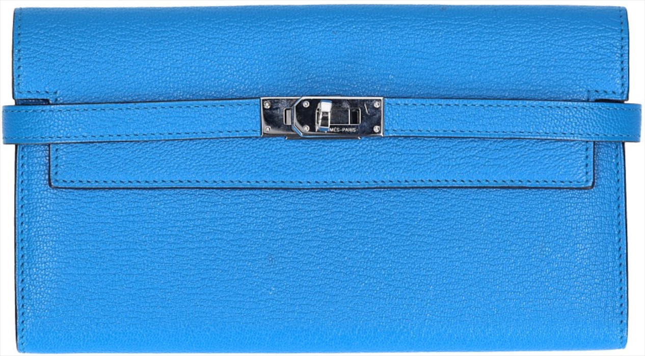 HERMÈS BRIEFTASCHE KELLY CLASSIQUE AUS CHEVRE MYSORE IN BLEU IZMIR MIT PHW