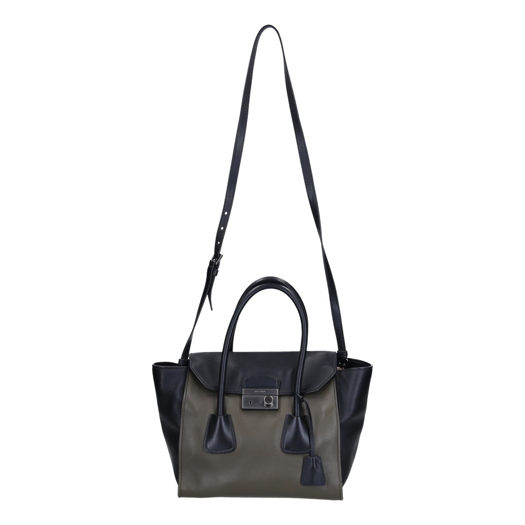 PRADA HANDTASCHE AUS LEDER IN OLIVE UND SCHWARZ 