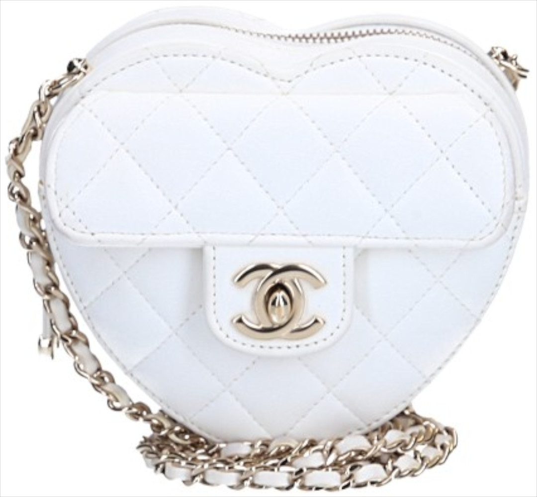 CHANEL MINI HERZ UMHÄNGETASCHE AUS LAMMLEDER IN WEISS (AP2784)