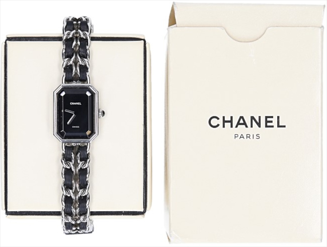 CHANEL ARMBAND-UHR 'PREMIÈRE' AUS EDELSTAHL UND LEDER IN SCHWARZ